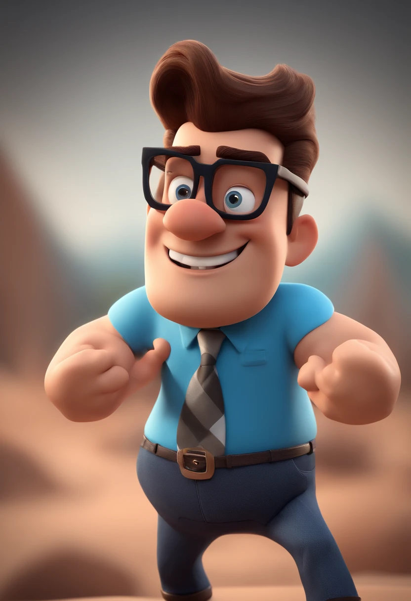 Cartoon character of a man with black glasses and a blue shirt, animation character, Caractere estilizado, animation style rendering, 3D estilizado, Arnold Maya render, 3 d render stylized, toon render keyshot, Personagem 3D, Personagem 3D, 3d rendering stylized, 3 d character render, personagem de desenho animado, Personagem de close up, Pose de personagem,  (Estilo Pixar) (master part:1.2) (Bokeh) (best quality) (pele detalhada) (textura detalhada) (8k) (argila) (Cinematic lighting) (foco nítido