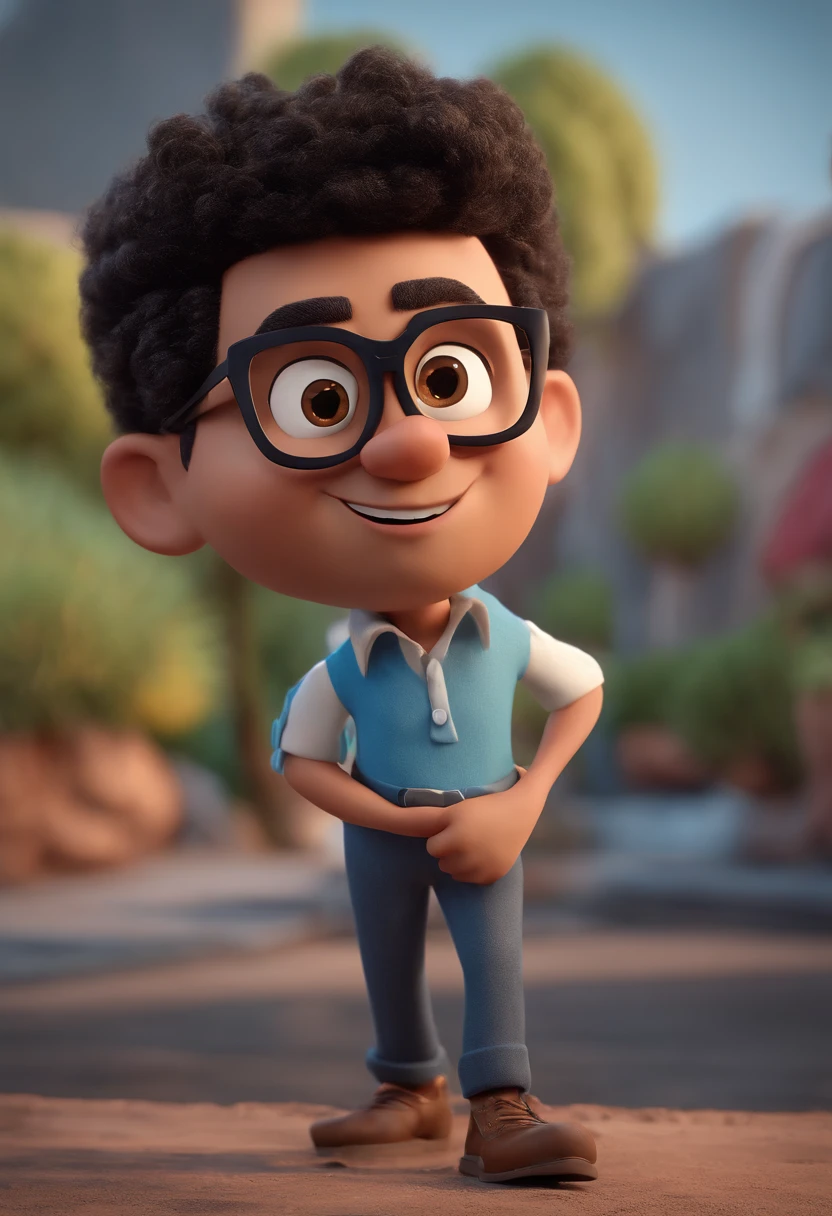 Cartoon character of a man with black glasses and a blue shirt, animation character, Caractere estilizado, animation style rendering, 3D estilizado, Arnold Maya render, 3 d render stylized, toon render keyshot, Personagem 3D, Personagem 3D, 3d rendering stylized, 3 d character render, personagem de desenho animado, Personagem de close up, Pose de personagem, (Estilo Pixar) (master part:1.2) (Bokeh) (best quality) (pele detalhada) (textura detalhada) (8k) (argila) (Cinematic lighting) (foco nítido