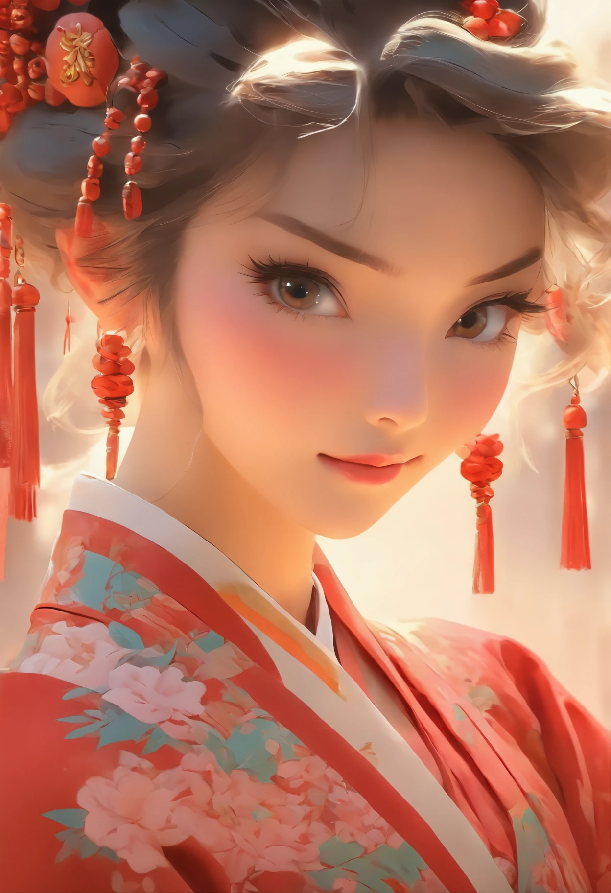 A beautiful young woman in a traditional Chinese costume, in the style of salon kei, Photo-realistic techniques, Kinuko Y. craft, UHD 32k, Sonian, classical, Historical Genre Scenes, Rostos serenos --AR 69:128 --s 750 --V 5.2