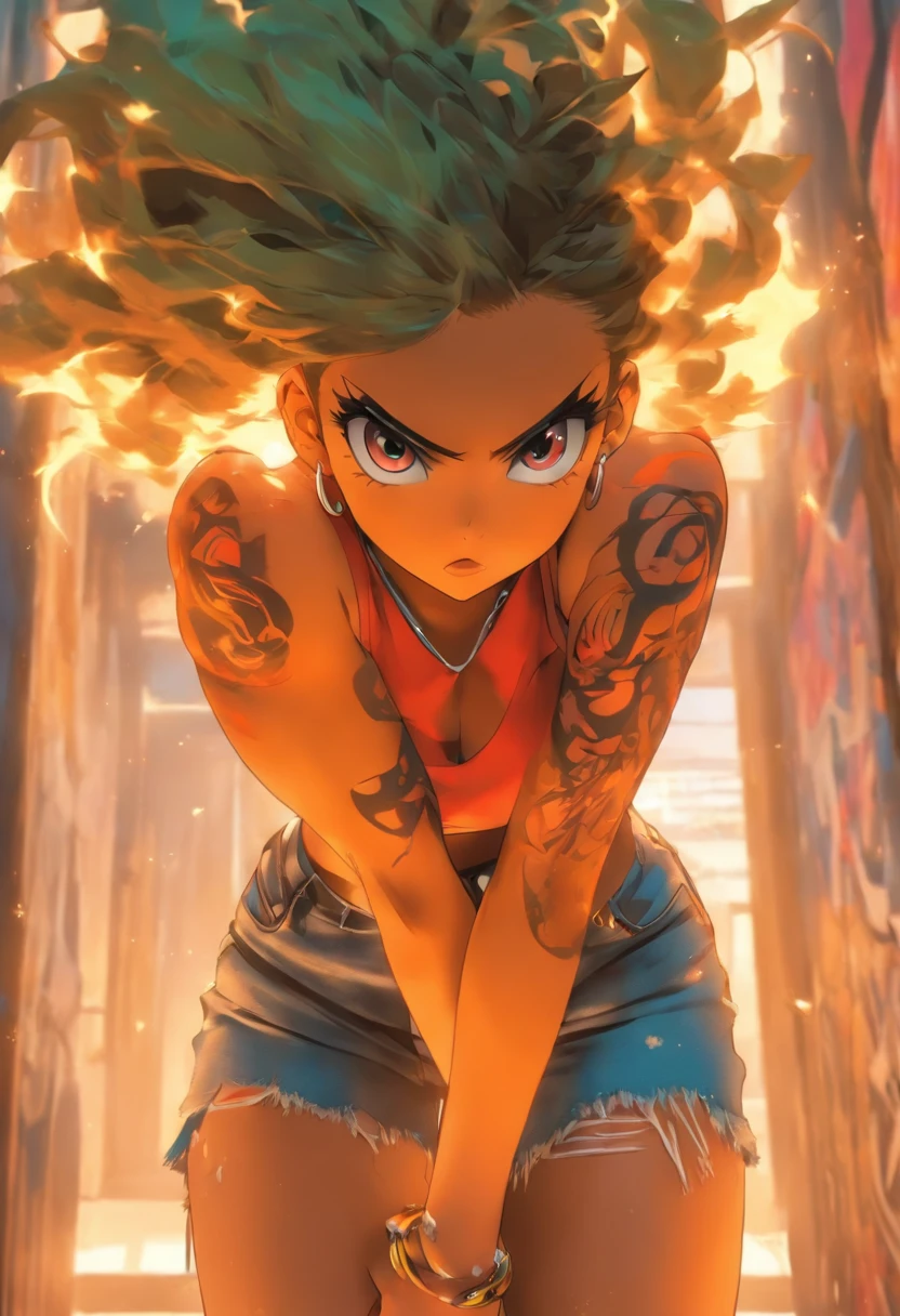 Uma garota coelho descolada e moderna, cabelos brancos, olhos azuis, usando roupas hip hop resgadas, usando um capuz, Ripped graphic t-shirt and ripped jeans, toneladas de tatuagens e piercings, fundo estilo graffiti, Antecedentes altamente detalhados, Obra-prima perfeita, alta qualidade, high resolution, nua, mostrando os peitos, knead her own bare breasts, peitos nus, gozada no rosto, esperma no rosto, vagina molhada, facial expression of pleasure