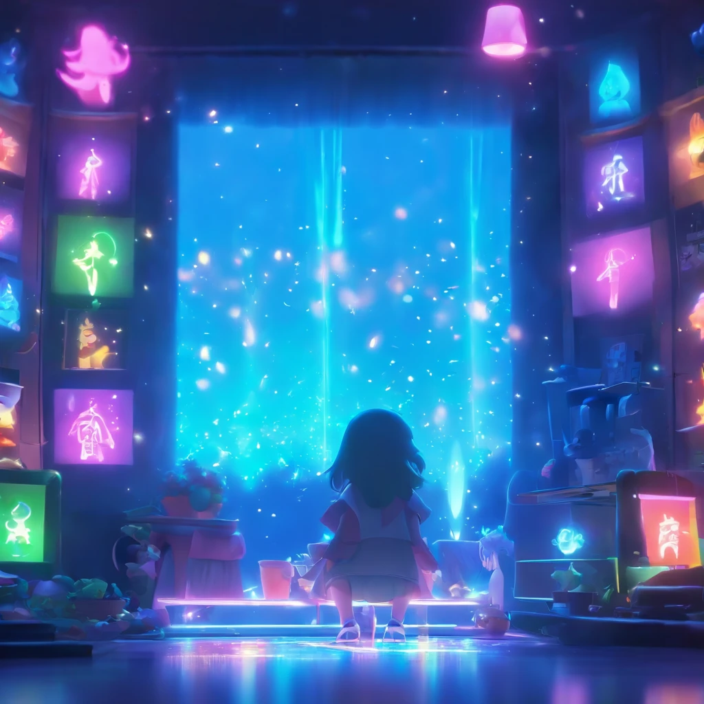(Estilo Pixar),Modelo de quarto pequeno aconchegante, Modelo de personagem em miniatura, fonte de luz da direita para a esquerda, Rum lighting, fonte de luz da direita para a esquerda, (ISO distance vision), (de cima para baixo), Realistic proportions, Post-processing, ((perspectiva ortogonal)), Super Detalhe, Realistic, super realistic, photoreal render, Cor irridescent, Glitters