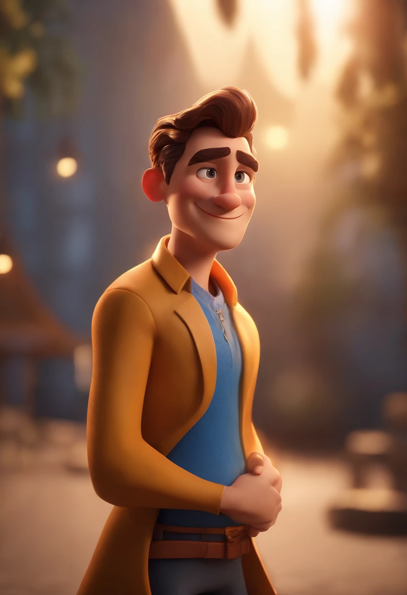 personagem dos desenhos animados de um homem com uma camisa azul, animation character, Caractere estilizado, animation style rendering, 3D estilizado, Arnold Maya render, 3 d render stylized, toon render keyshot, Personagem 3D, Personagem 3D, 3d rendering stylized, 3 d character render, personagem de desenho animado, Personagem de close up, Pose de personagem, (Estilo Pixar) (master part:1.2) (Bokeh) (best quality) (pele detalhada) (textura detalhada) (8k) (argila) (Cinematic lighting) (foco nítido