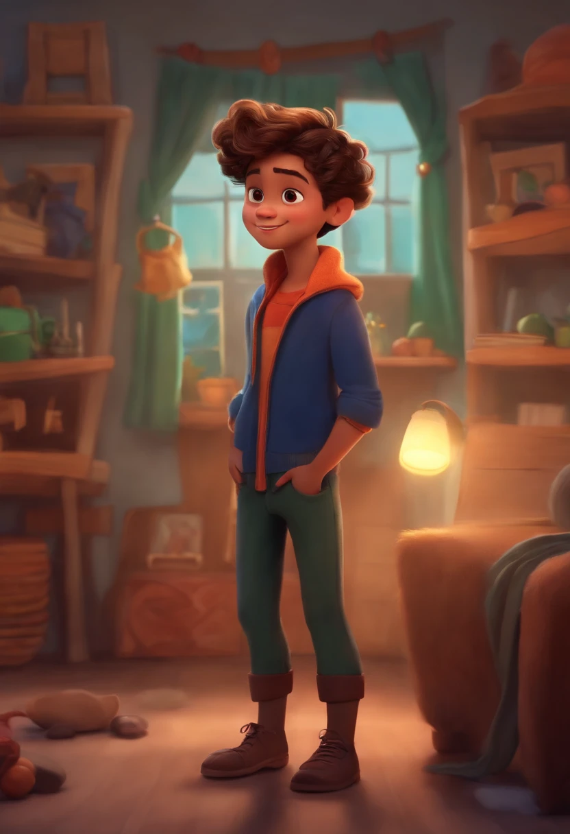 Image of a boy for a story in a YouTube video in Pixar format, He's the allabester, He's the class leader, He's outgoing, Playful and gets up for a lot of things, cabelo curto