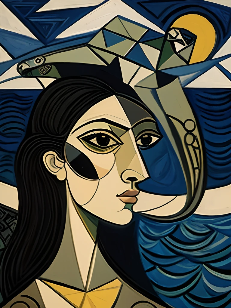 Woman, turtle, snake, cubism, painting, picasso, black, typhoon, water, ancient