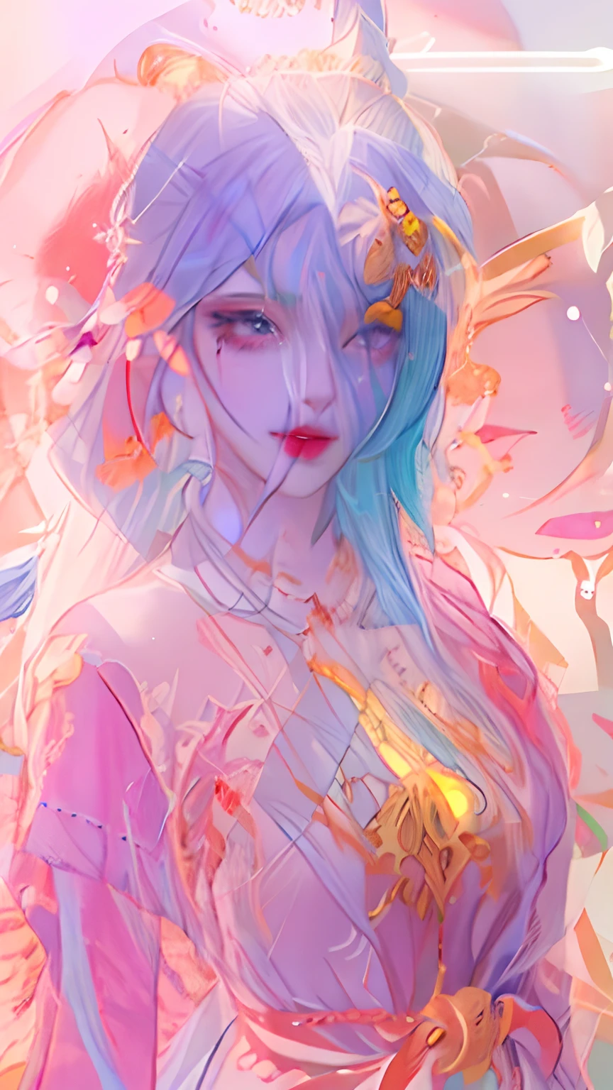 um close up de uma mulher em um vestido vermelho e azul, Guweiz, Arte no estilo de Guweiz, palace , Uma em Hanfu, pintura de personagem bonita, Trend in CGTacing:, Alice X. Zhang, por Yang J, bela arte digital, fanart melhor artstation, inspirado em Du Qiong, estilo de arte de fantasia