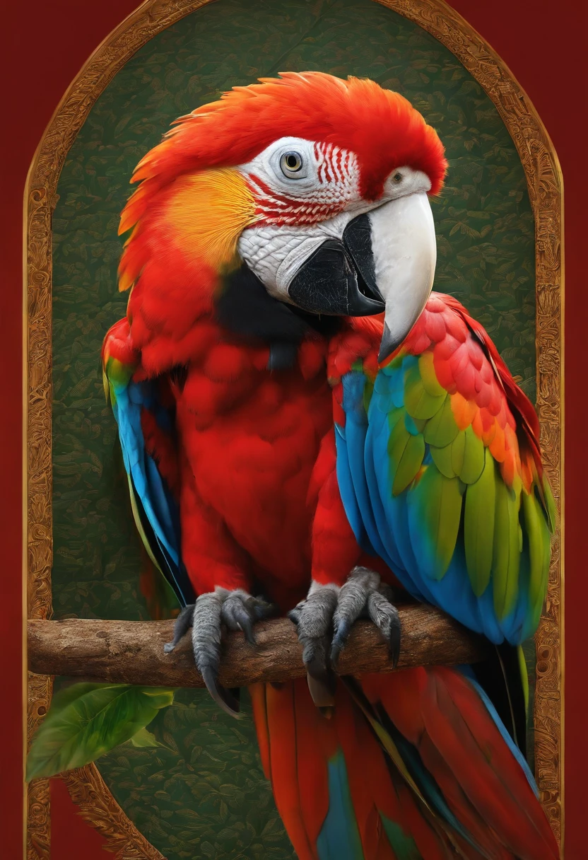 Hybrid animal with jaguar head from the Amazon, Horse body and wings of Amazonian scarlet macaw