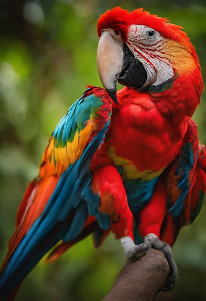 Hybrid animal with jaguar head from the Amazon, Horse body and wings of Amazonian scarlet macaw