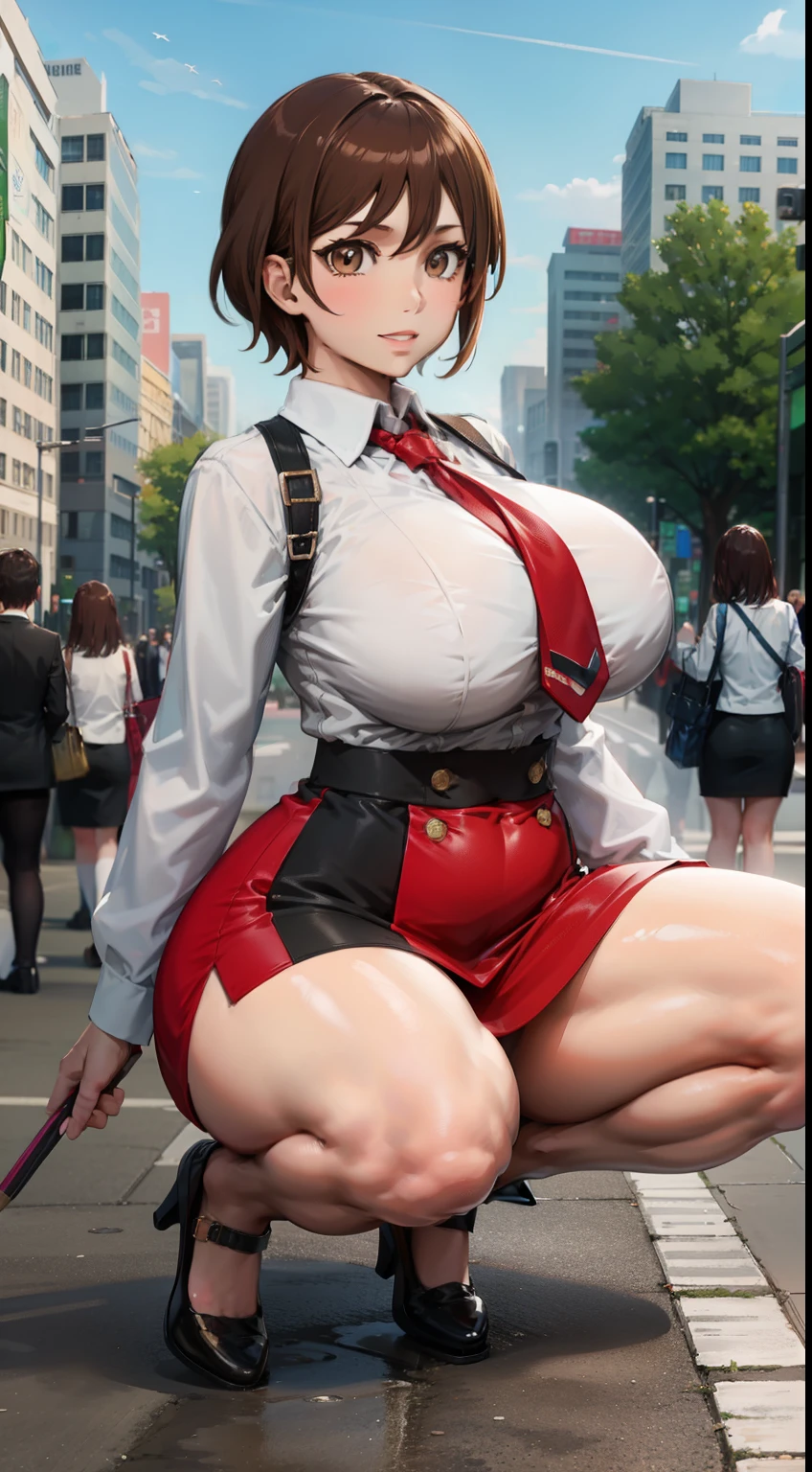 masterpiece, best quality,1girl,young girl,brown eyes,short hair,happy smile,shiny skin,(nice leg line:1.3),thin waist,huge breasts
BREAK
school uniform,necktie,((pencil skirt)),high heels
BREAK
park,crowd,depth of field,looking at viewer,squatting,from behind,upper body,legsupsexms