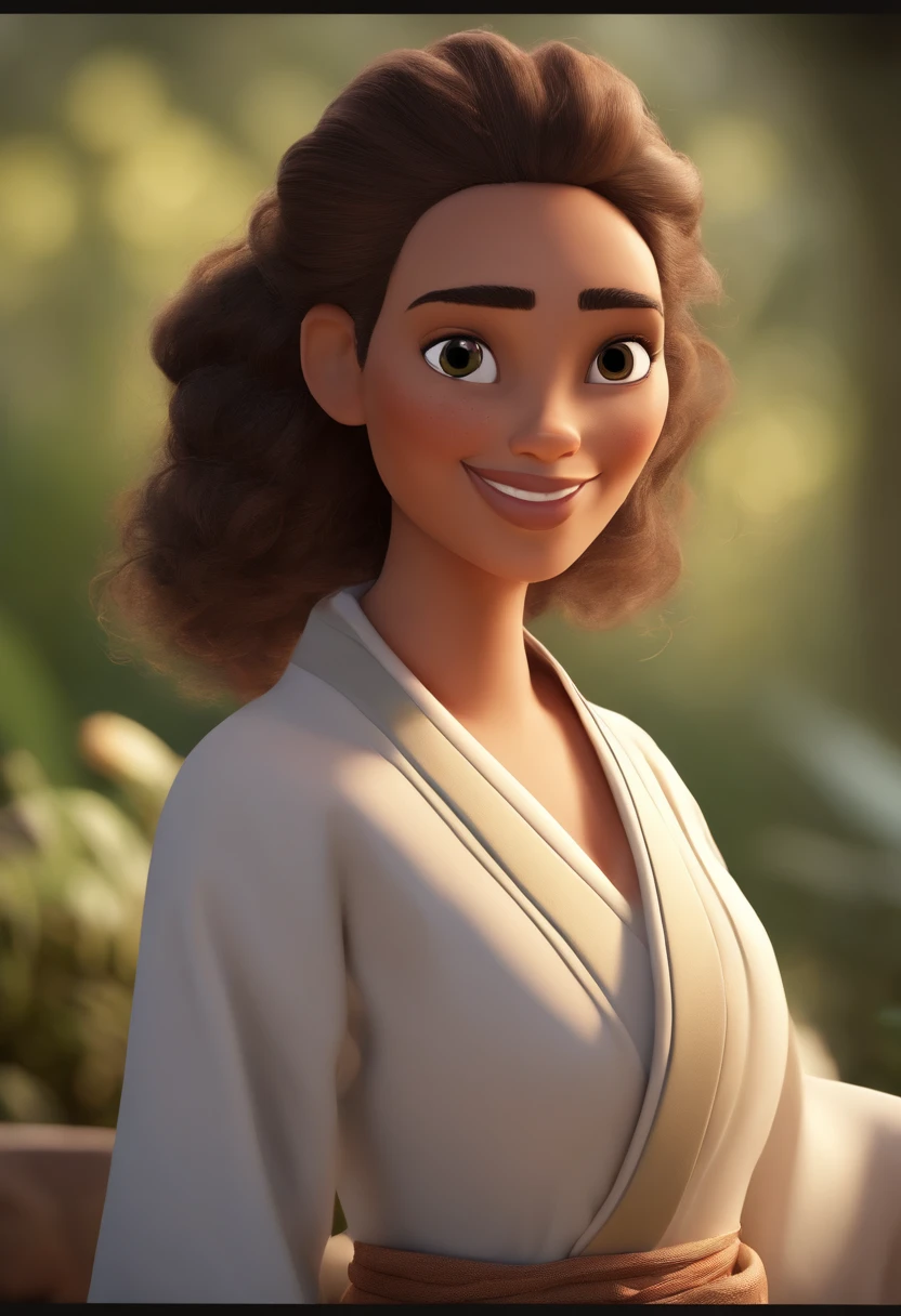Personagem de desenho animado de uma atleta da selecao brasileira de judo, mulher jovem branca pesando 100 kilos, judoca com cabelos curtos com as pontas dos cabelos azuis usando kimono branco, um personagem animado, Caractere estilizado, animation style rendering, 3D estilizado, Arnold Maya render, 3 d render stylized, toon render keyshot, Personagem 3D, Personagem 3D, 3d rendering stylized, 3 d character render, personagem de desenho animado, Personagem de close up, Pose de personagem, (Estilo Pixar) (master part:1.2) (Bokeh) (best quality) (pele detalhada) (textura detalhada) (8k) (argila) (Cinematic lighting) (foco nítido,Senta e vaza a parte superior do corpo