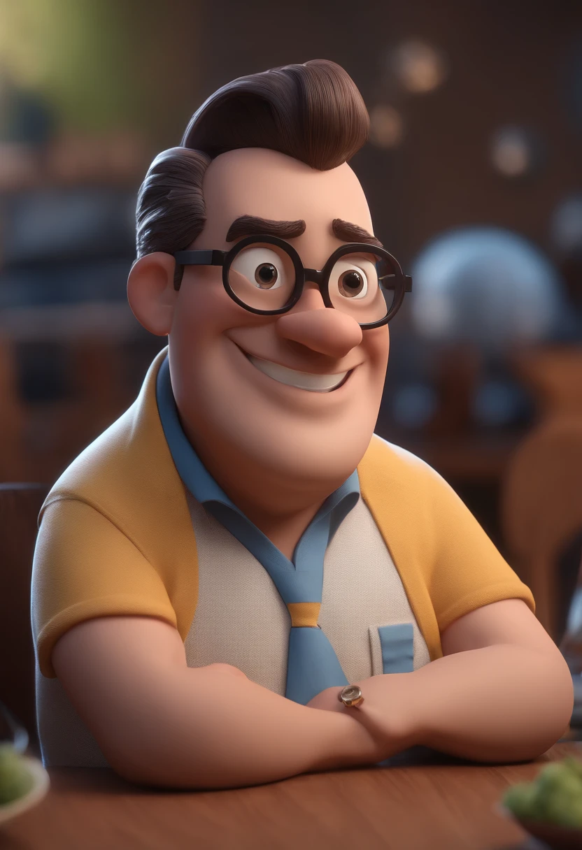 Cartoon character of a man with black glasses and a blue shirt, animation character, Caractere estilizado, animation style rendering, 3D estilizado, Arnold Maya render, 3 d render stylized, toon render keyshot, Personagem 3D, Personagem 3D, 3d rendering stylized, 3 d character render, personagem de desenho animado, Personagem de close up, Pose de personagem, (Estilo Pixar) (master part:1.2) (Bokeh) (best quality) (pele detalhada) (textura detalhada) (8k) (argila) (Cinematic lighting) (foco nítido