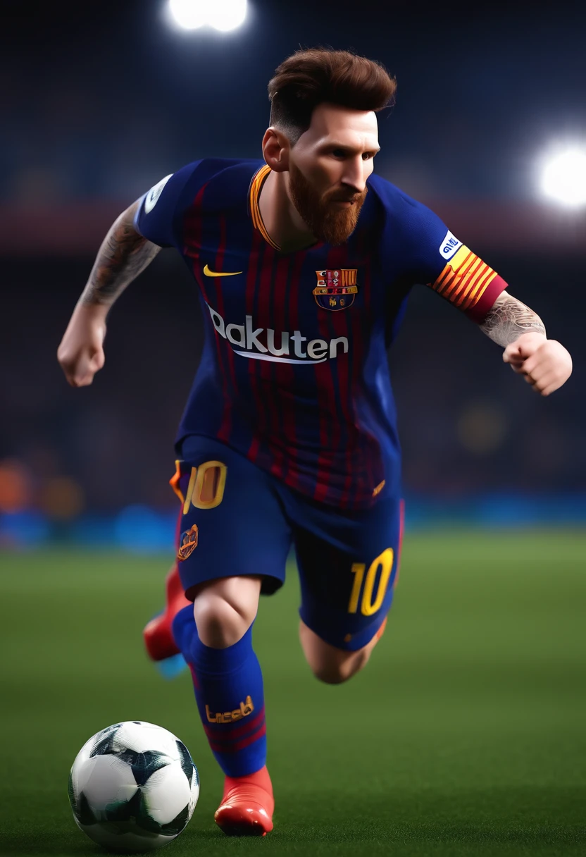 Lionel Messi, (pixar style) (masterpiece:1.2) (bokeh) (best quality) (detailed skin) (detailed texture) (8k) (claymation) (cinematic lighting) (sharp focus