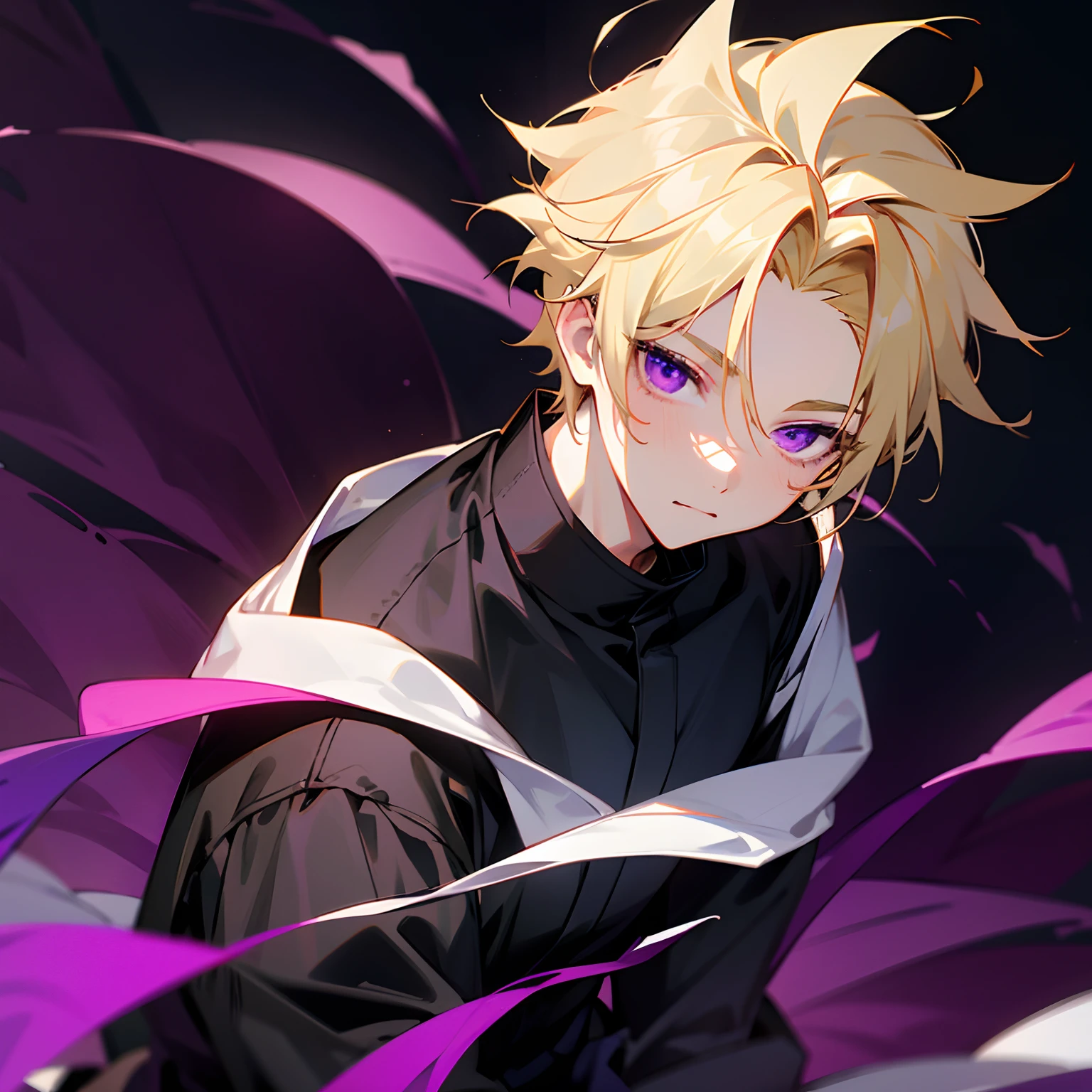 Blond haired man with purple eyes
