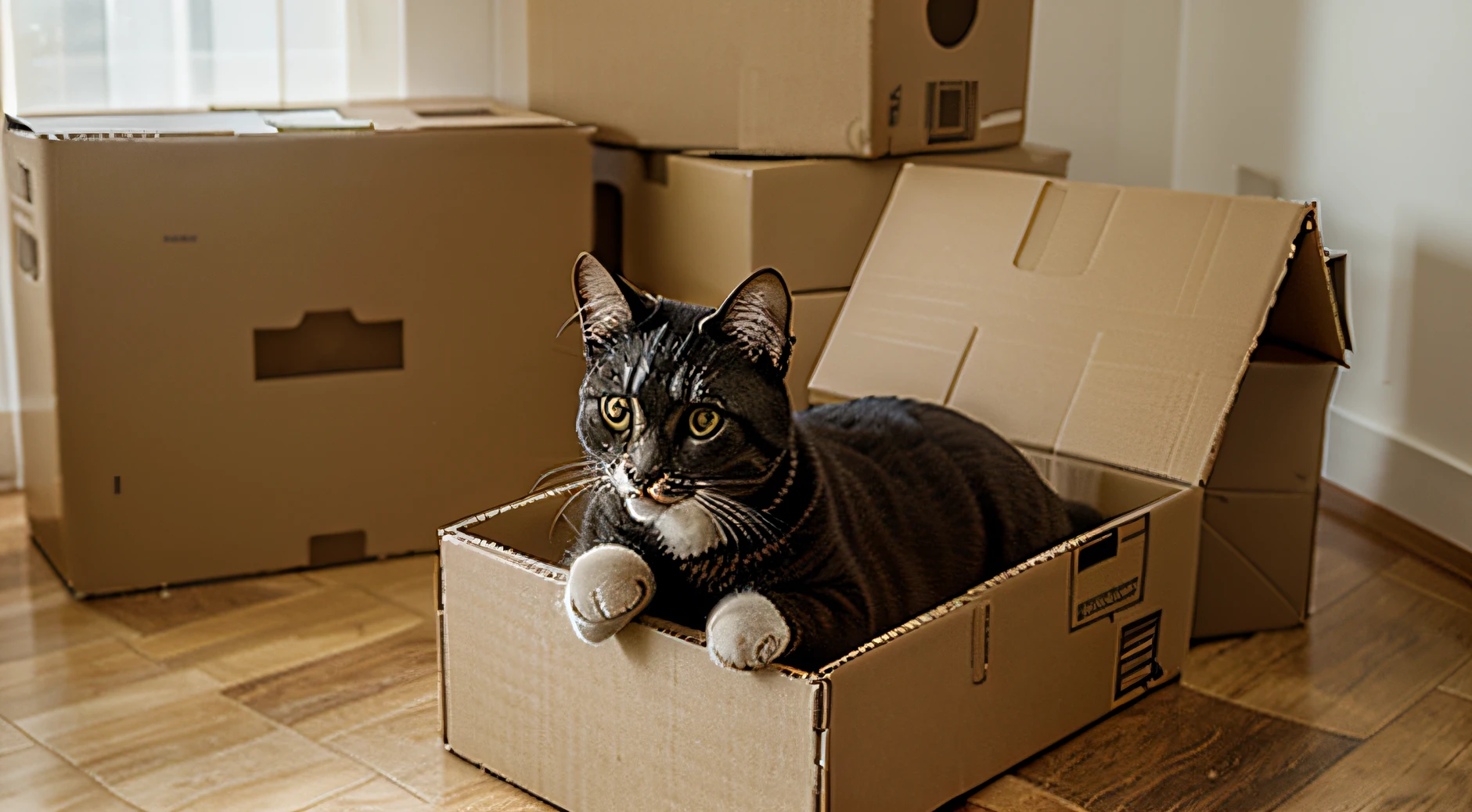 cat playing inside cardboard box