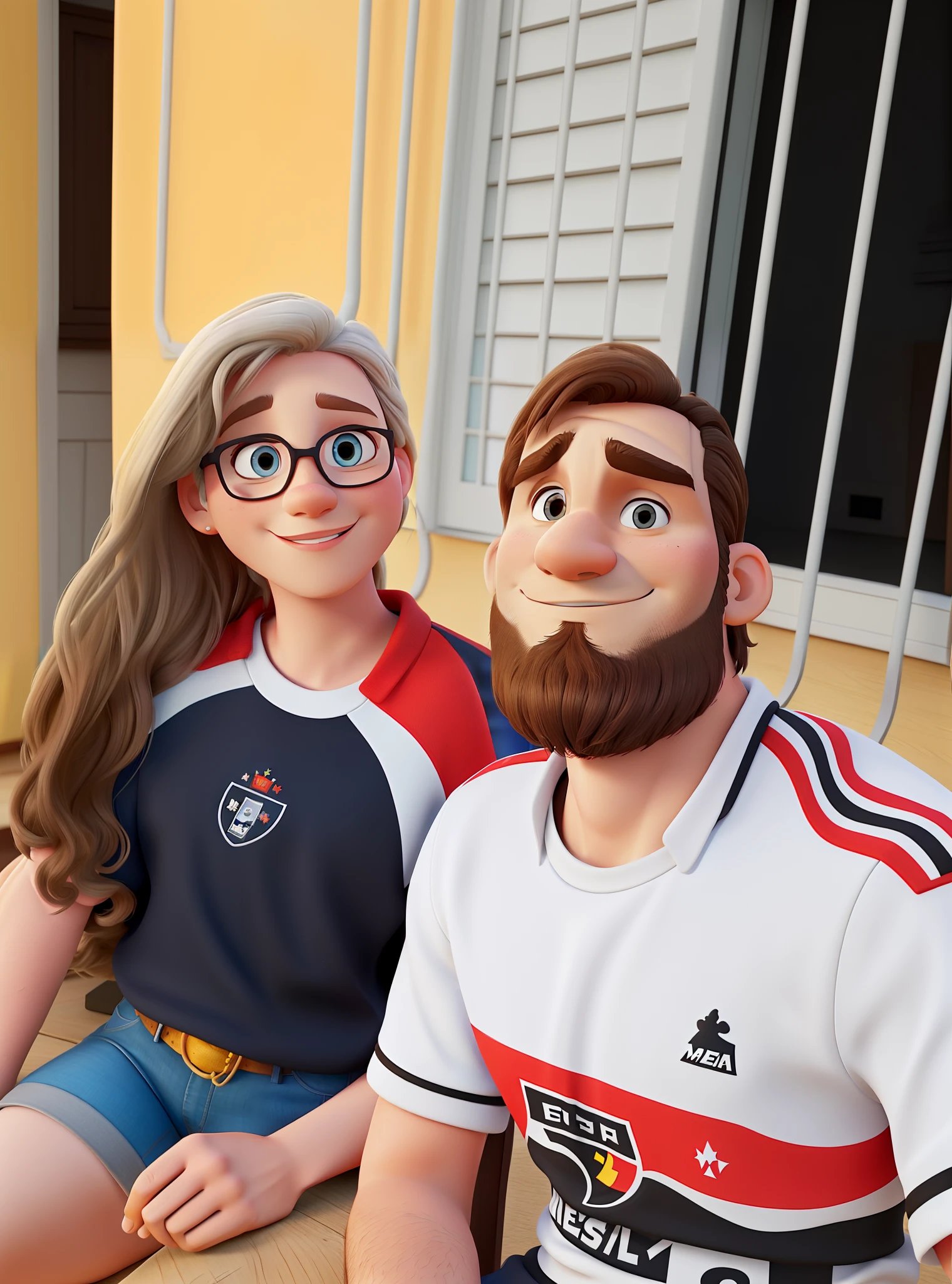 Casal (German Man and White Woman) no estilo Disney Pixar, alta qualidade, melhor qualidade.