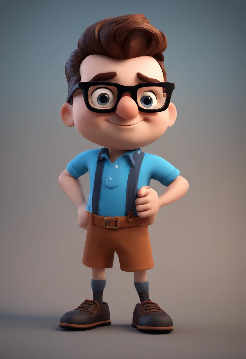 Cartoon character of a man with black glasses and a blue shirt, animation character, Caractere estilizado, animation style rendering, 3D estilizado, Arnold Maya render, 3 d render stylized, toon render keyshot, Personagem 3D, Personagem 3D, 3d rendering stylized, 3 d character render, personagem de desenho animado, Personagem de close up, Pose de personagem,  (Estilo Pixar) (master part:1.2) (Bokeh) (best quality) (pele detalhada) (textura detalhada) (8k) (argila) (Cinematic lighting) (foco nítido