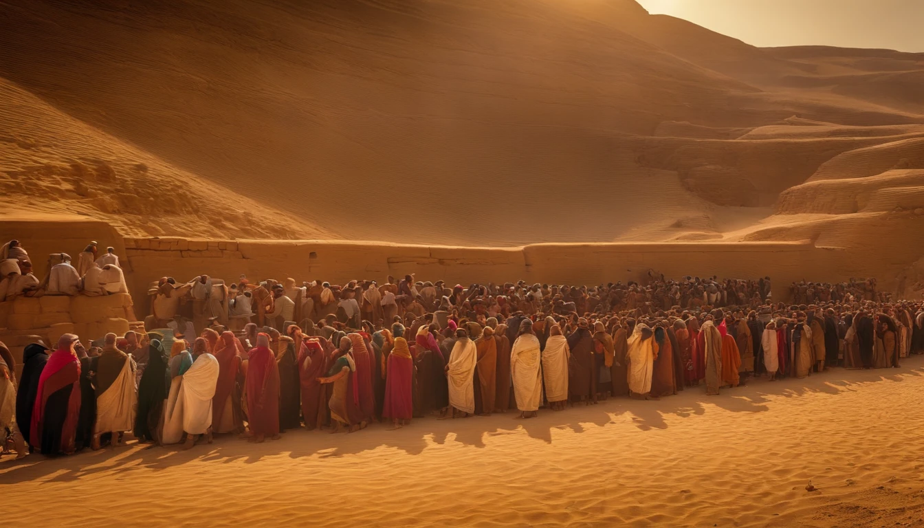 Crowd from 4000 years ago coming out of Egypt ,epico realista,suave Adobe lightroom ,photographic lab,altamente detalhado, (HDR:1.4),,(cores suaves:1.2)