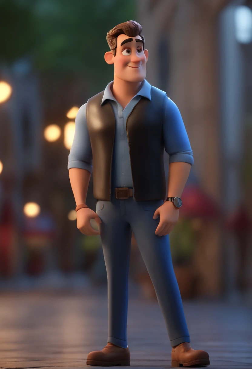 Cartoon character of a man wearing black and a blue shirt, animation character, Caractere estilizado, Rendering Animation Styles, 3D estilizado, Arnold Maya render, 3D render estilizado, Toon renderizar keyshot, Personagem 3D, Personagem 3D, 3d rendering stylized, 3 d character render, Personagem de desenho animado, Personagem de close-up, Pose do personagem, (Estilo Pixar) (Obra prima:1.2) (Bokeh) (melhor qualidade) (Pele detalhada) (Textura detalhada) (8k) (argila) (Cinematic lighting) (foco nítido