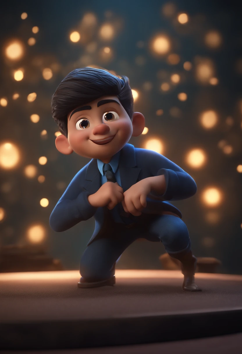 Cartoon character of a man wearing black and a blue shirt, animation character, Caractere estilizado, Rendering Animation Styles, 3D estilizado, Arnold Maya render, 3D render estilizado, Toon renderizar keyshot, Personagem 3D, Personagem 3D, 3d rendering stylized, 3 d character render, Personagem de desenho animado, Personagem de close-up, Pose do personagem, (Estilo Pixar) (Obra prima:1.2) (Bokeh) (melhor qualidade) (Pele detalhada) (Textura detalhada) (8k) (argila) (Cinematic lighting) (foco nítido