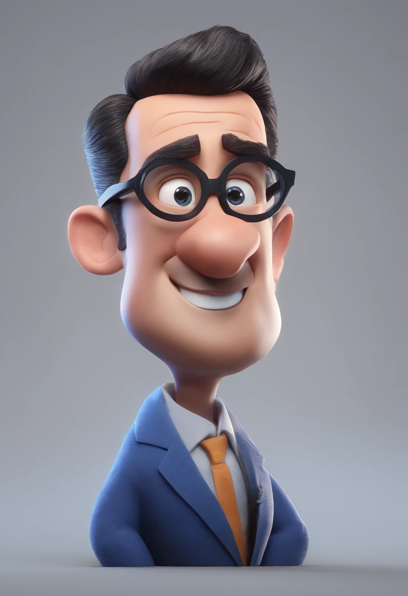 Cartoon character of a man with black glasses and a blue shirt, animation character, Caractere estilizado, animation style rendering, 3D estilizado, Arnold Maya render, 3 d render stylized, toon render keyshot, Personagem 3D, Personagem 3D, 3d rendering stylized, 3 d character render, personagem de desenho animado, Personagem de close up, Pose de personagem,  (Estilo Pixar) (master part:1.2) (Bokeh) (best quality) (pele detalhada) (textura detalhada) (8k) (argila) (Cinematic lighting) (foco nítido