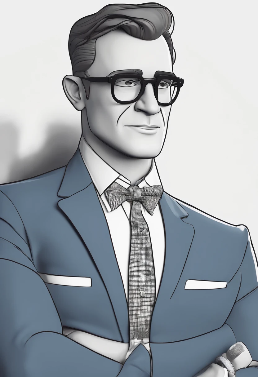 Cartoon character of a man wearing black glasses and a blue shirt, um personagem animado, Caractere estilizado, animation style rendering, 3D estilizado, Arnold Maya render, 3 d render stylized, toon render keyshot, Personagem 3D, Personagem 3D, 3d rendering stylized, 3 d character render, personagem de desenho animado, Personagem de close up, Pose de personagem, (Estilo Pixar) (master part:1.2) (Bokeh) (best quality) (pele detalhada) (textura detalhada) (8k) (argila) (Cinematic lighting) (foco nítido,Senta e vaza a parte superior do corpo