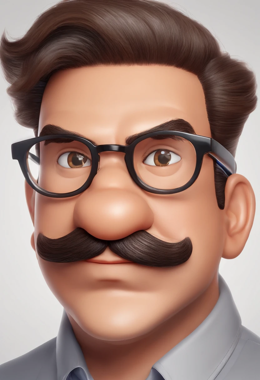 ((best quality)), ((master part)), ((desenhos animados realistas)), ((Personagem perfeito)) - Um retrato frontal meticulosamente detalhado e realista de um homem com cabelo raspado, glasses and a shirt with beautiful textures. O homem olha diretamente para o espectador, Establish a strong and confident presence. The image captures their distinctive facial features, accurately showing the brightness of your eyes and the design of your glasses. The black shirt is rendered with fine details, aumentando o profissionalismo do retrato. Enviado para documentos oficiais, this portrait is presented in impressive 8K UHD resolution, Ensure clarity and unique protection.