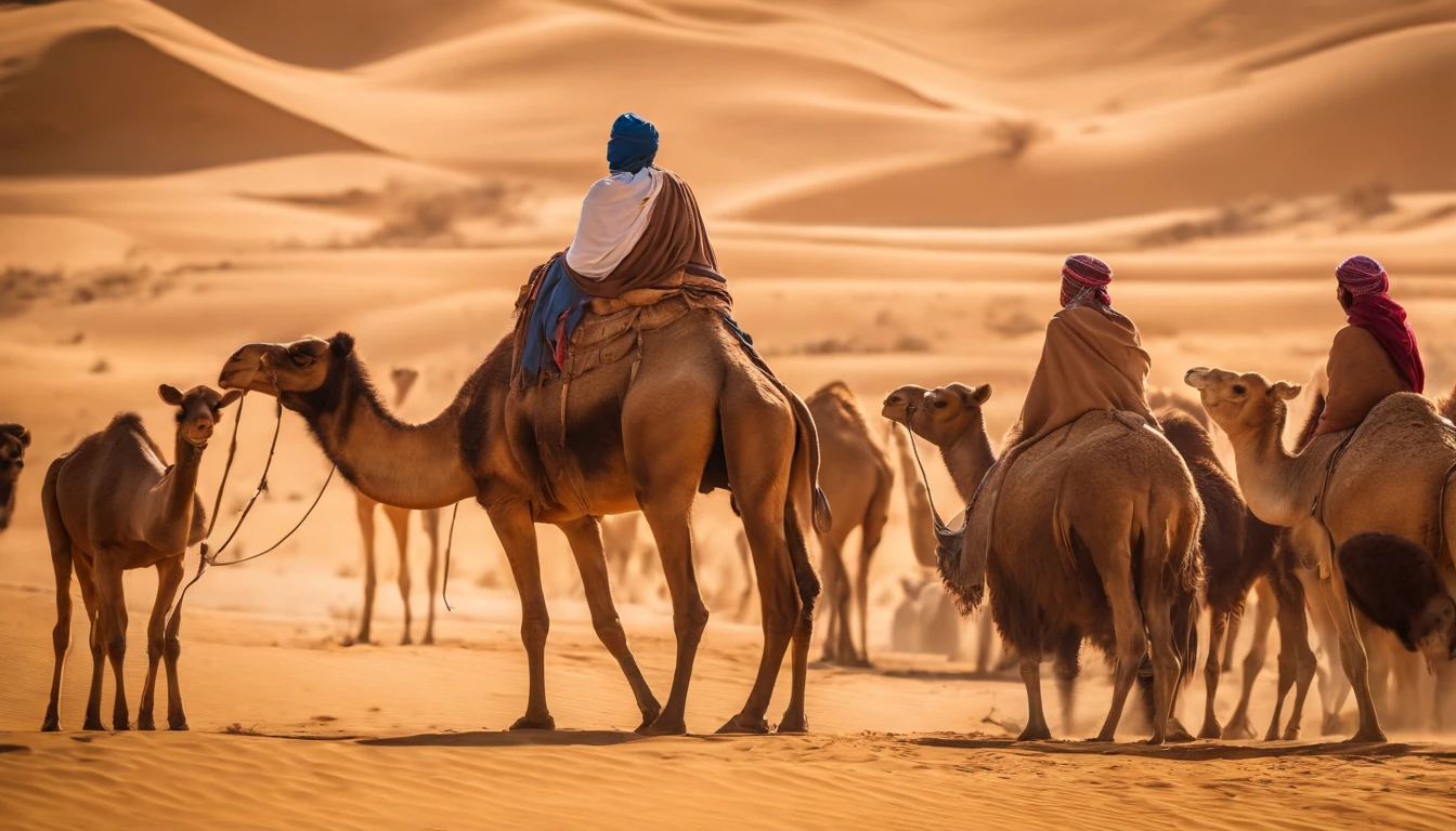 Crowd people 4000 years old with animals,cabra,vacas,bezerros,Camels children in the desert ,Highly detailed realistic epic,Adobe lightroom, photographic lab,dramatic light,cores diversas:1.2),(HDR:1.4) (detalhes intrincados:1.1)