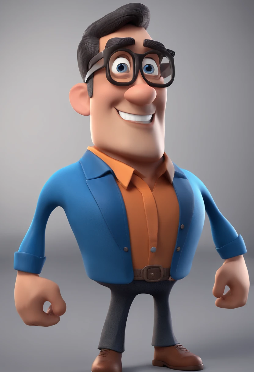 Cartoon character of a man with black glasses and a blue shirt, animation character, Caractere estilizado, animation style rendering, 3D estilizado, Arnold Maya render, 3 d render stylized, toon render keyshot, Personagem 3D, Personagem 3D, 3d rendering stylized, 3 d character render, personagem de desenho animado, Personagem de close up, Pose de personagem, (Estilo Pixar) (master part:1.2) (Bokeh) (best quality) (pele detalhada) (textura detalhada) (8k) (argila) (Cinematic lighting) (foco nítido