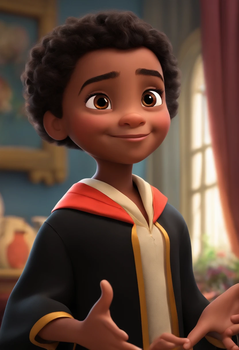 description: Make a girl
Features: He's 5 years old
Scenario: Tipo de desenho Disney
Compartilhar: He's dressed like a black graduation roula
quality: Pixar, ..3d, Disney
Criando Personagem Disney, Pixar