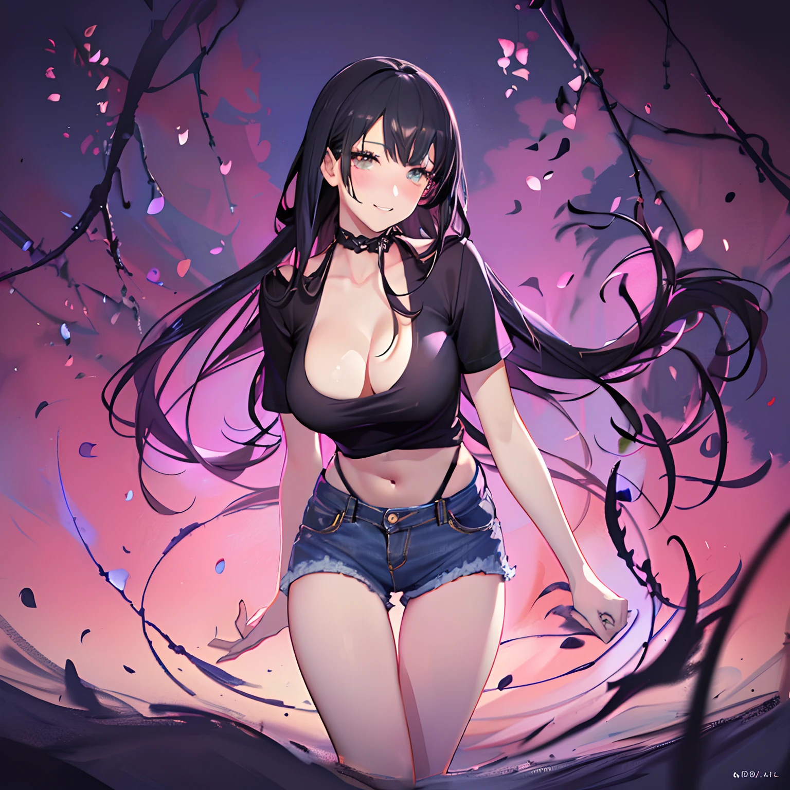 (((rose garden,a black T-shirt,Hide underwear,denim hot-pants))),((独奏,stroll)),((masutepiece,Full body,Wide background,Far angle)),Beautiful detailed skin,Perfect human anatomy,perfect hand,beautiful boob,saggy tits,portrait of a beautiful woman,Perfect face,(Cute smile,Bright smile),Cute look,Cute emotions,Think,(blush),enticing lips,Perfect eyes,Cinematic scene,Cinematic,fulcolor,4K,8K,Raw photo,Studio portrait,professionally color graded,Professional Photography,(an extremely delicate and beautiful art)1.3,Elegant,Active Angle,Soft light,Lens Glow,soft clean focus,Realistic lighting and shading,Best Quality,top-quality,hight resolution,(1girl in:1.3)
