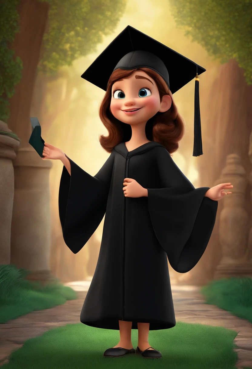 description: Make a girl
Features: He is 6 
Scenario: Tipo de desenho Disney
Compartilhar: She's dressed in a black graduation gown.
qualidade: Pixar, ..3d, Disney

Criando Personagem Disney, Pixar