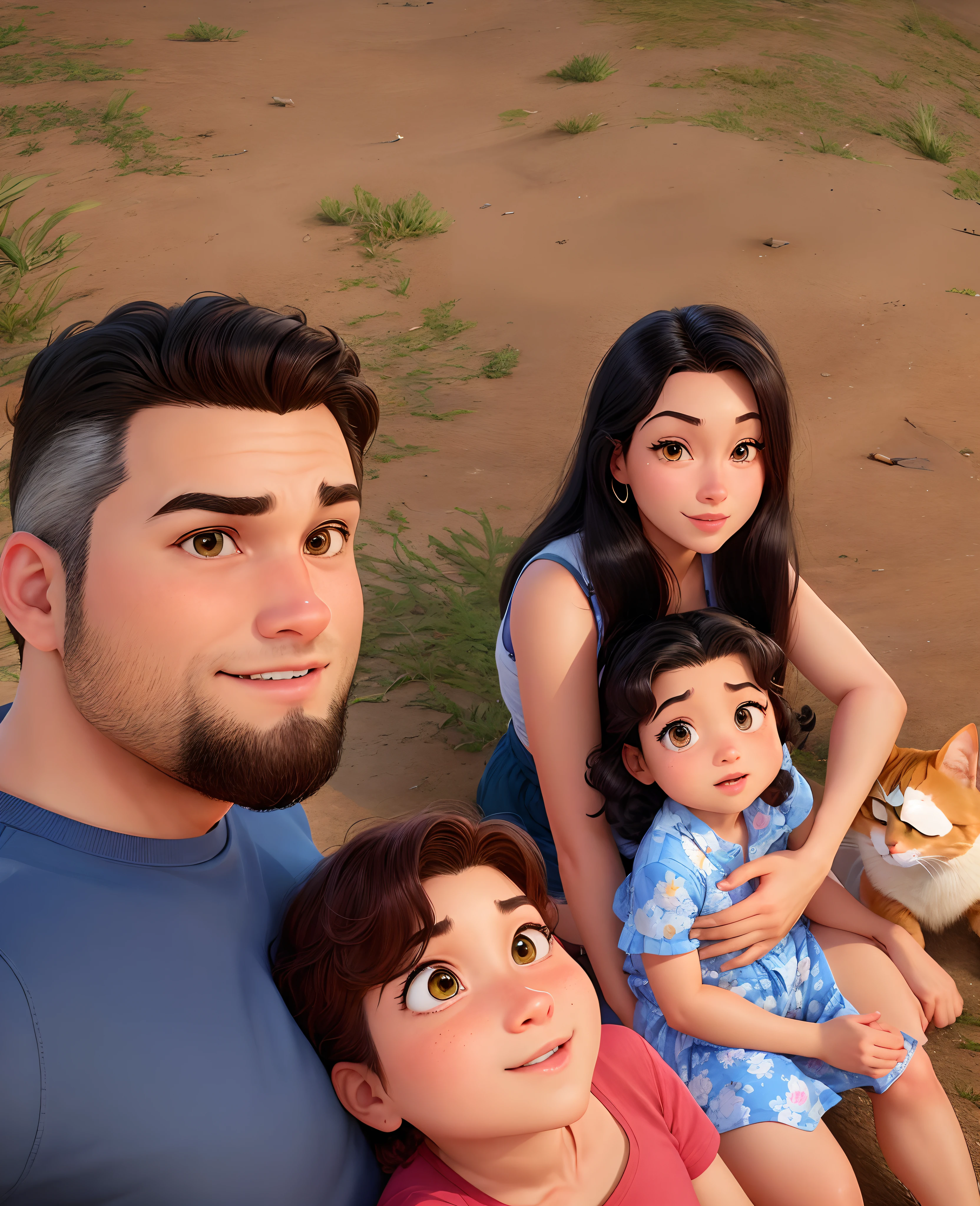 Arafed family posing for photo with dog and cat, animado ainda, animation still, pixar retrato 8 k foto, Cartoon style illustration, animated film, 3 d animated movie, animation movie still, Cena realista, 3 d desenho animado, animation movie still, animation movie still, disney render, promotional render, desenho animado ainda, official illustration, animation film