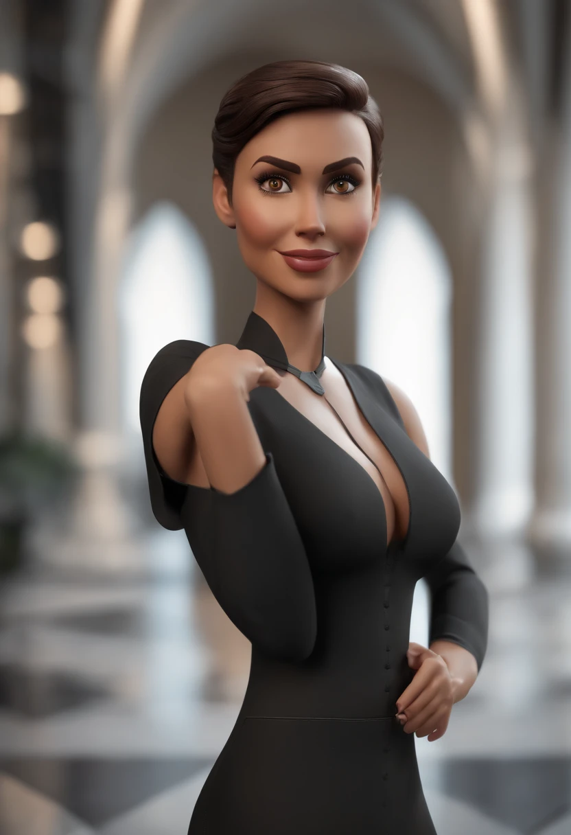 personagem dos desenhos animados de uma mulher de 34 anos, cabelo liso, medium size, na cor castanho com uma camisa preta, animation character, Caractere estilizado, animation style rendering, 3D estilizado, Arnold Maya render, 3 d render stylized, toon render keyshot, Personagem 3D, Personagem 3D, 3d rendering stylized, 3 d character render, personagem de desenho animado, Personagem de close up, Pose de personagem, (Estilo Pixar) (master part:1.2) (Bokeh) (best quality) (pele detalhada) (textura detalhada) (8k) (argila) (Cinematic lighting) (foco nítido