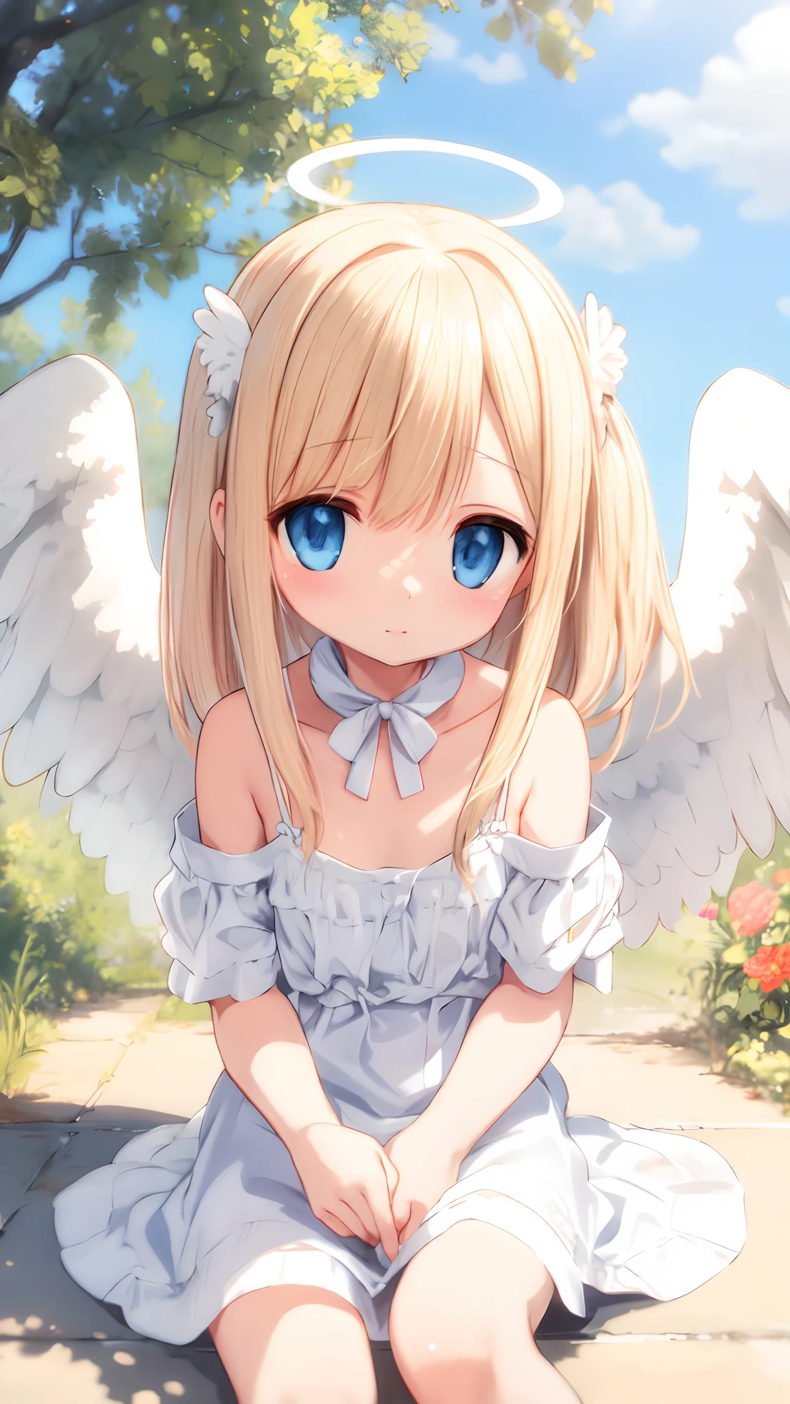 Cute angel girl，Angel wings，DOA，Sat down，