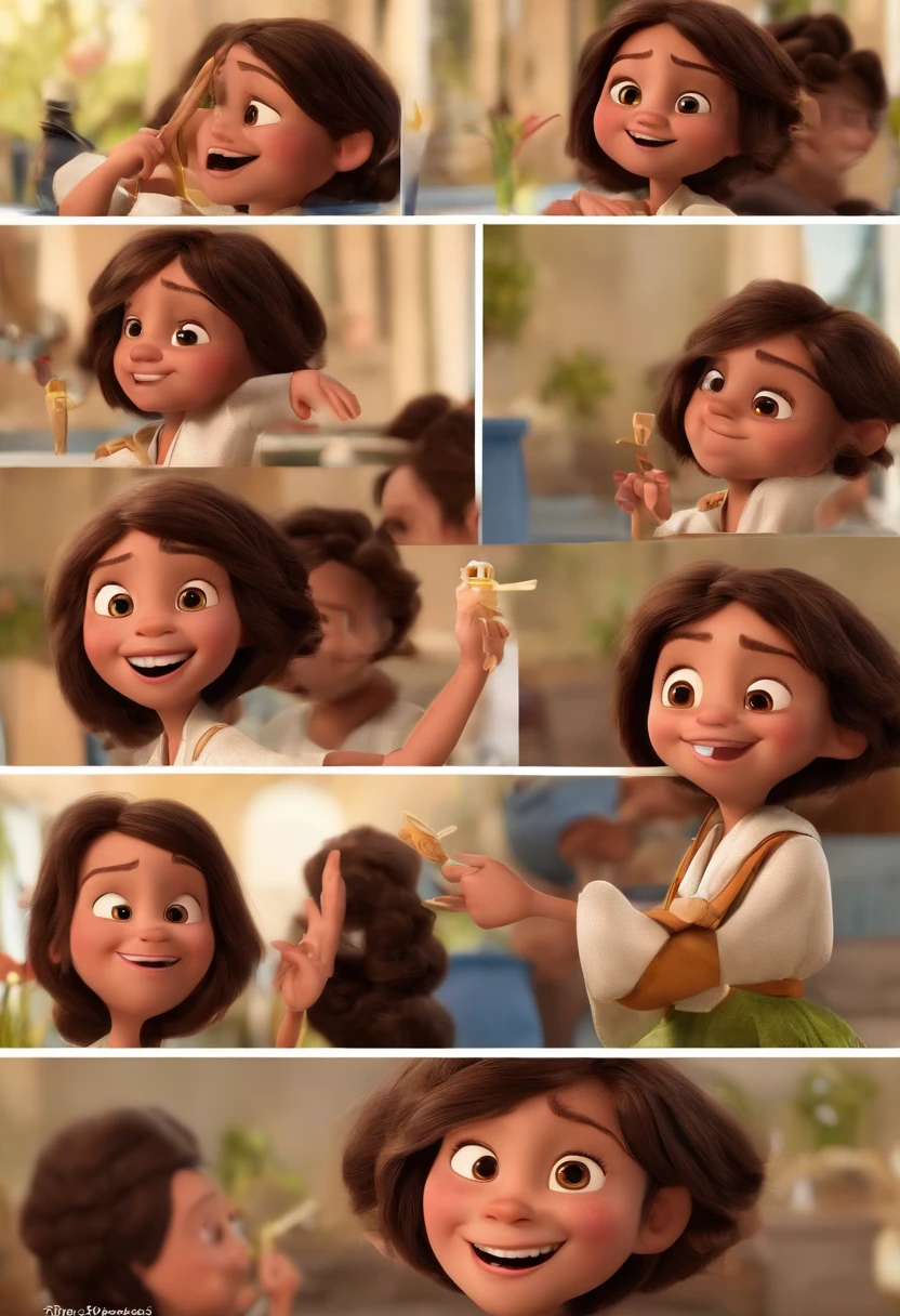 description: Make a Girl 
Features: She is 5 years old, brown shanks and is missing a tooth in the front of this toothless 
Scenario: Tipo de desenho Disney
Compartilhar: She is dressed in a graduation gown holding a straw and laughing showing the flaw in her tooth.
qualidade: Pixar, ....3d, Disney

Criando Personagem Disney, Pixar