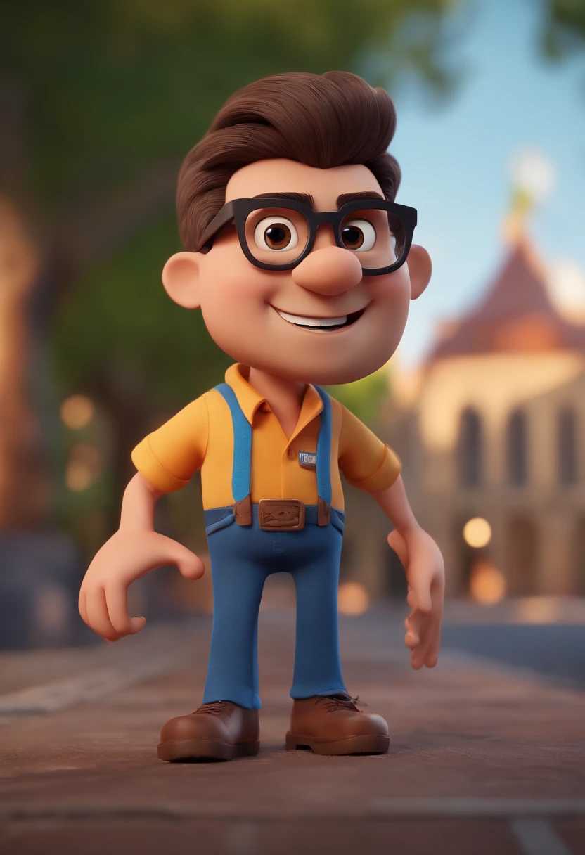 Cartoon character of a man with black glasses and a blue shirt, animation character, Caractere estilizado, animation style rendering, 3D estilizado, Arnold Maya render, 3 d render stylized, toon render keyshot, Personagem 3D, Personagem 3D, 3d rendering stylized, 3 d character render, personagem de desenho animado, Personagem de close up, Pose de personagem, (Estilo Pixar) (master part:1.2) (Bokeh) (best quality) (pele detalhada) (textura detalhada) (8k) (argila) (Cinematic lighting) (foco nítido