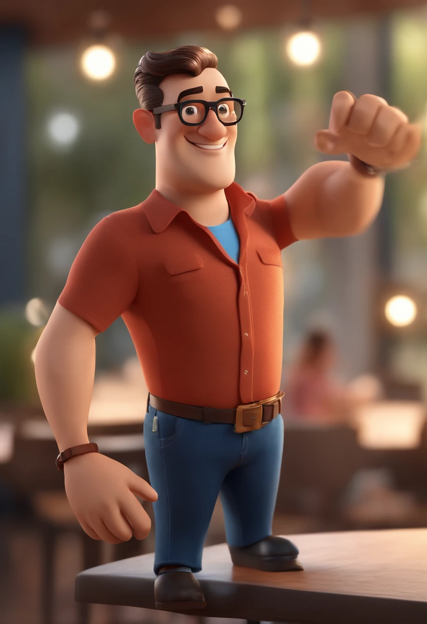 Cartoon character of a man wearing black glasses and a blue shirt, animation character, Caractere estilizado, Rendering Animation Styles, 3D estilizado, Arnold Maya render, 3D render estilizado, Toon renderizar keyshot, Personagem 3D, Personagem 3D, 3d rendering stylized, 3 d character render, Personagem de desenho animado, Personagem de close-up, Pose do personagem,  (Estilo Pixar) (Obra prima:1.2) (Bokeh) (melhor qualidade) (Pele detalhada) (Textura detalhada) (8k) (argila) (Cinematic lighting) (foco nítido