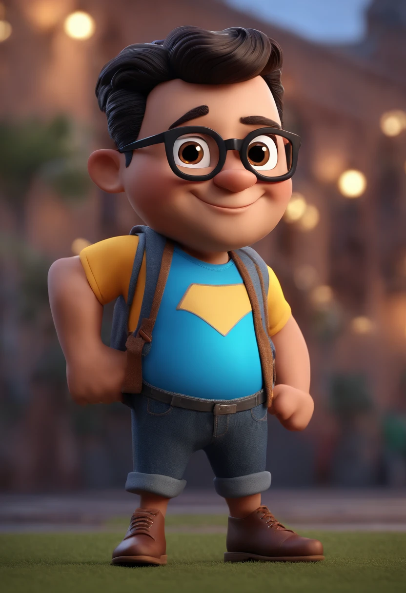 Cartoon character of a man with black glasses and a blue shirt, animation character, Caractere estilizado, animation style rendering, 3D estilizado, Arnold Maya render, 3 d render stylized, toon render keyshot, Personagem 3D, Personagem 3D, 3d rendering stylized, 3 d character render, personagem de desenho animado, Personagem de close up, Pose de personagem,  (Estilo Pixar) (master part:1.2) (Bokeh) (best quality) (pele detalhada) (textura detalhada) (8k) (argila) (Cinematic lighting) (foco nítido