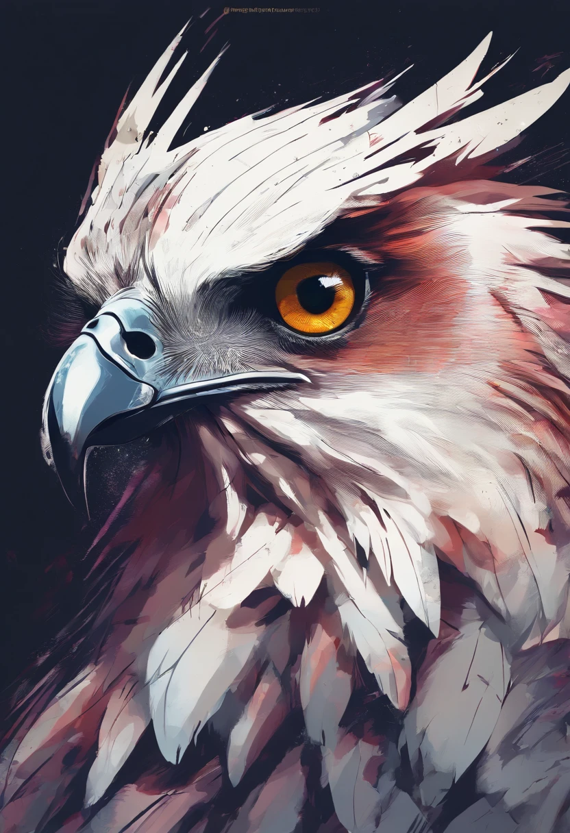 arte splash, An harpy eagle's head, ((fundo branco)), olhos penetrantes, epic instagram, art-station, estilo splash de tinta colorida, contorno, hiperdetalhado intricadamente detalhado, Motor irreal, genial, detalhes intrincados, tela inicial, cores complementares, conceito de fantasia arte, 8K分辨率, obra-prima do deviantart, oil-painting, pinceladas pesadas, pingos de tinta, artes de salpicos