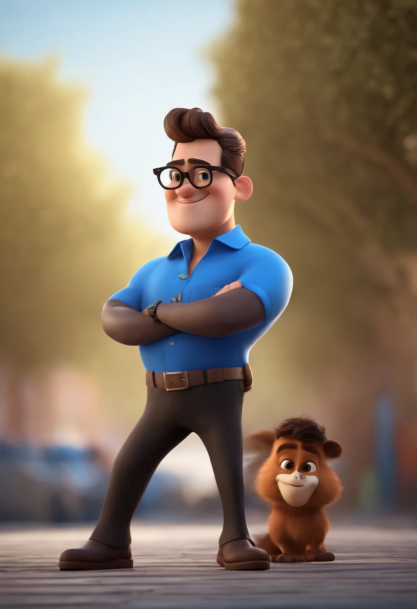 Cartoon character of a man with black glasses and a blue shirt, animation character, Caractere estilizado, animation style rendering, 3D estilizado, Arnold Maya render, 3 d render stylized, toon render keyshot, Personagem 3D, Personagem 3D, 3d rendering stylized, 3 d character render, personagem de desenho animado, Personagem de close up, Pose de personagem, (Estilo Pixar) (master part:1.2) (Bokeh) (best quality) (pele detalhada) (textura detalhada) (8k) (argila) (Cinematic lighting) (foco nítido