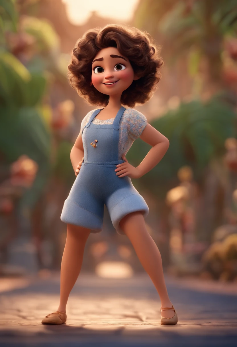 Pixar style image with 3D character white glasses brunette woman short curly hair dancing, Maquiagem Disney,Pescador, bonitinho, sorridente ,Close-up, Pixar, Disney, Cinema lighting,
