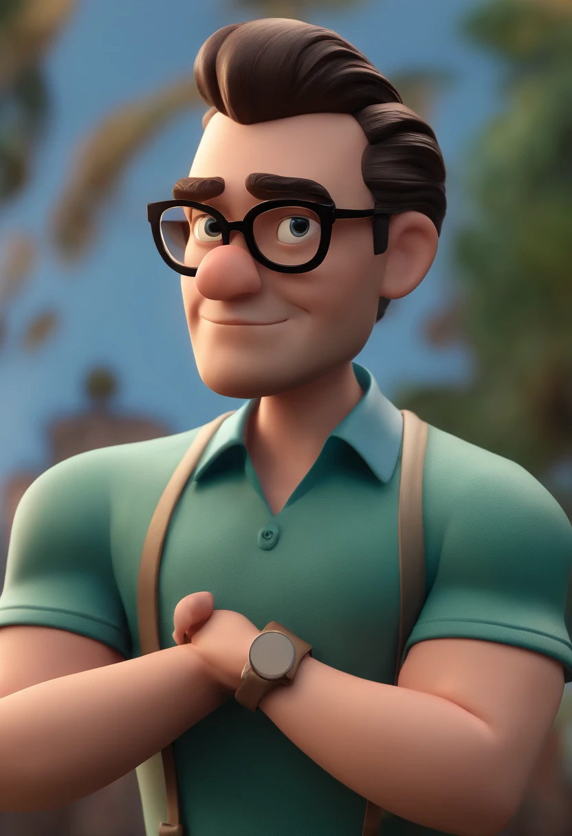 Cartoon character of a man with black glasses and a blue shirt, animation character, Caractere estilizado, animation style rendering, 3D estilizado, Arnold Maya render, 3 d render stylized, toon render keyshot, Personagem 3D, Personagem 3D, 3d rendering stylized, 3 d character render, personagem de desenho animado, Personagem de close up, Pose de personagem, (Estilo Pixar) (master part:1.2) (Bokeh) (best quality) (pele detalhada) (textura detalhada) (8k) (argila) (Cinematic lighting) (foco nítido