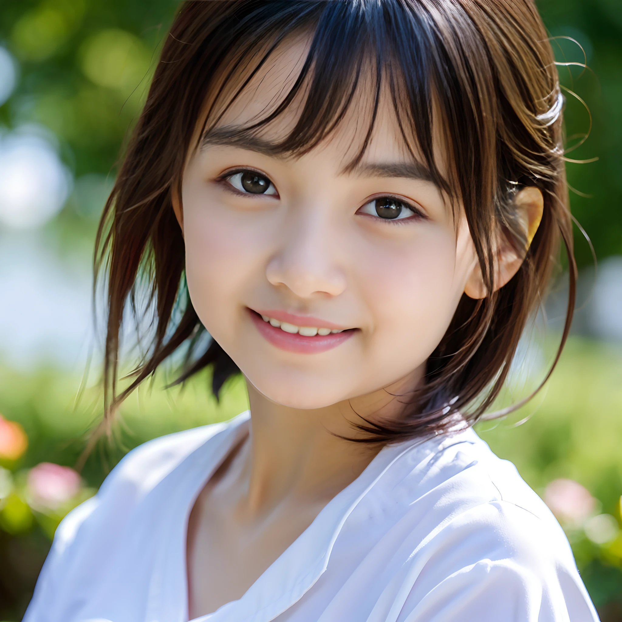 The body is facing the viewer, the body is facing the front, Lens 135mm f1.8, (highest quality),(RAW photo), , (Beautiful 16 year old Japanese girl), cute face, (deeply carved face:0.7), (freckles:0.6), ,dramatic , (japanese school (croptop) light_pink tanktop), (inside the school), shy, low twintails, , (smile),, (sparkling eyes)、(standing), , Facing forward, 