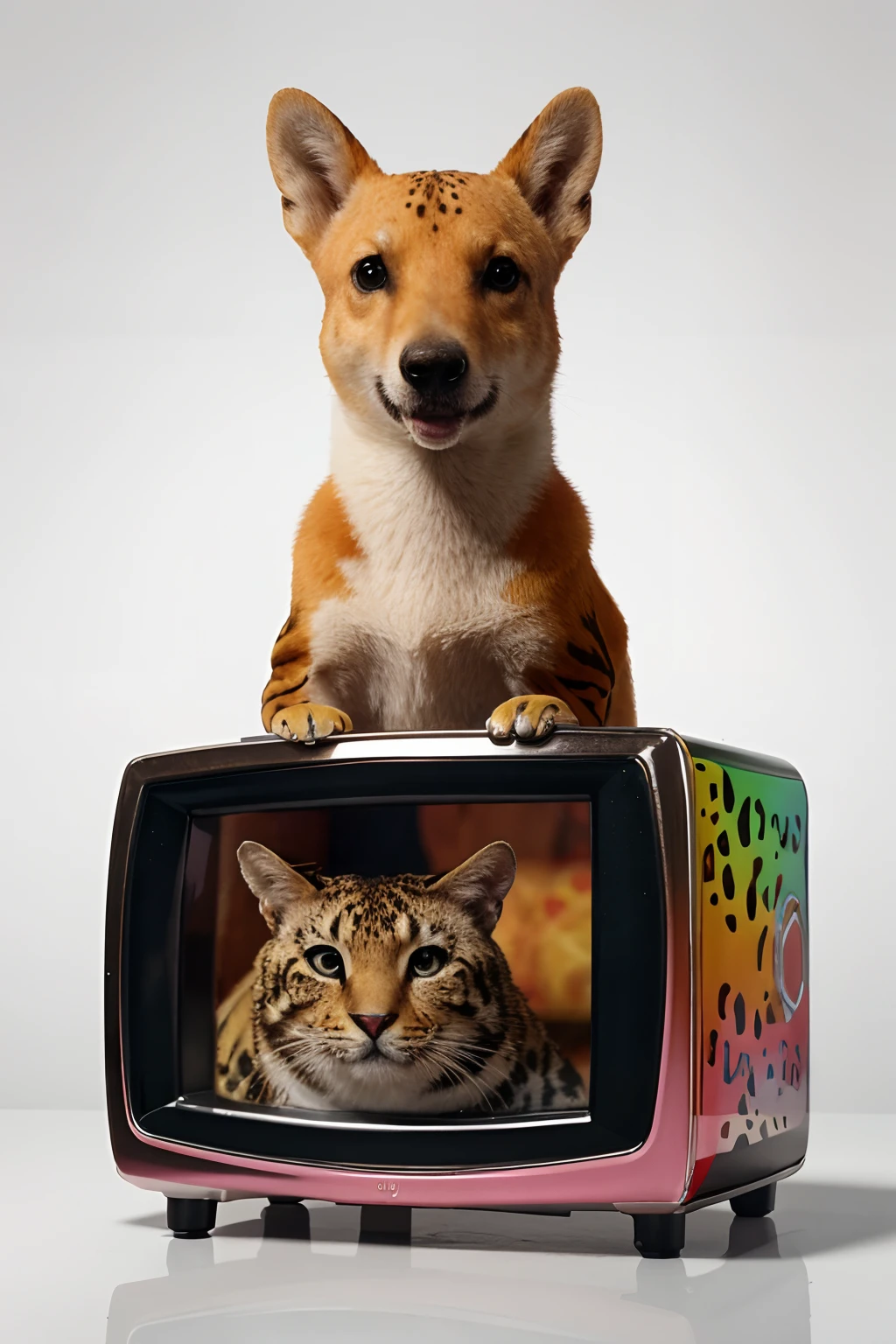 HD image of tv with colorful animal popping out it like a 3d film