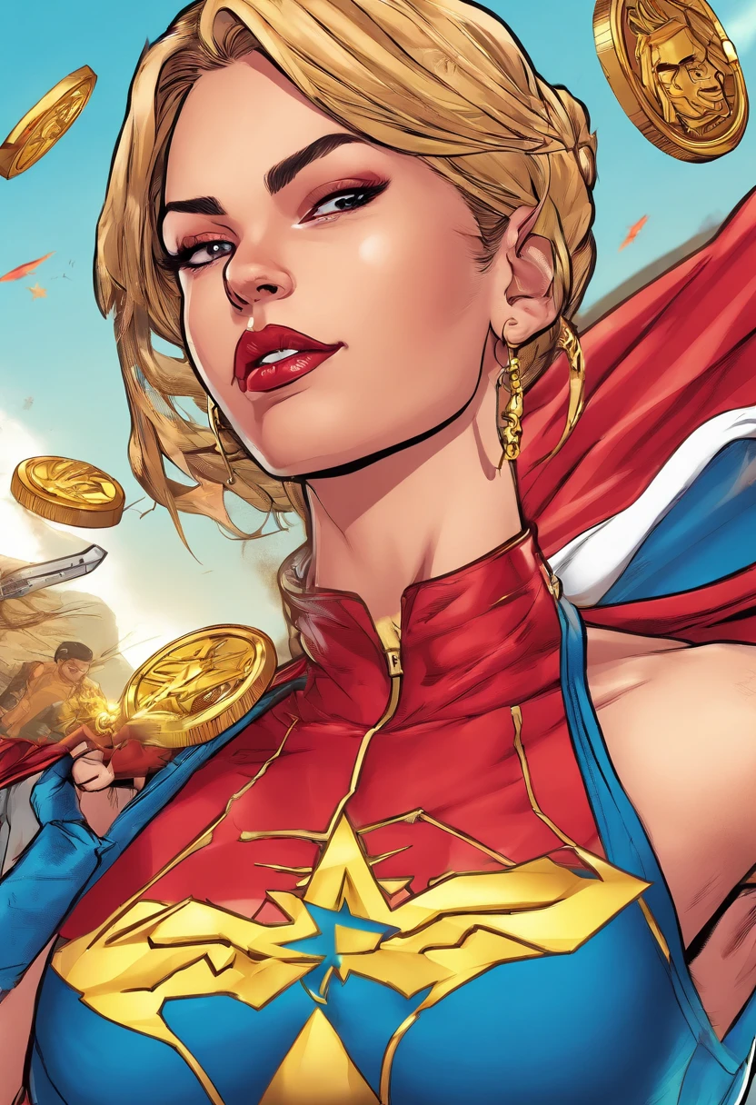 (mulher-maravilha,supeoutfit),belos olhos detalhados,beautiful detailed lips,long eyeslashes,confiante,forte,atletic,corpo,heroine,cabo,indomitable,superstrength,voador,Capacitar,feroz,Superheroíne,corajoso,Tiara dourada,Pose forte,saia azul,Top vermelho e dourado,cores vibrantes,Comic book style,desenho a tinta digital,sombra e luz,heroic,escudo,Super poderes,Postura forte,vigilante,fundo da paisagem urbana,action-packed,parafusos de energia,iconic,velocidade sobre-humana,Inspirador,Poderoso,best quality,ultra-detalhado,fotorrealista,vivid colors