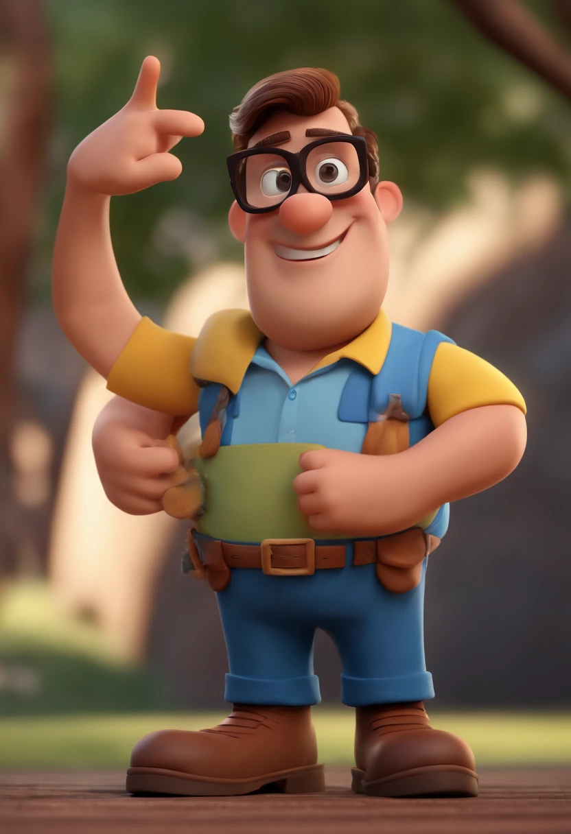 Cartoon character of a man with black glasses and a blue shirt, animation character, Caractere estilizado, animation style rendering, 3D estilizado, Arnold Maya render, 3 d render stylized, toon render keyshot, Personagem 3D, Personagem 3D, 3d rendering stylized, 3 d character render, personagem de desenho animado, Personagem de close up, Pose de personagem,  (Estilo Pixar) (master part:1.2) (Bokeh) (best quality) (pele detalhada) (textura detalhada) (8k) (argila) (Cinematic lighting) (foco nítido
