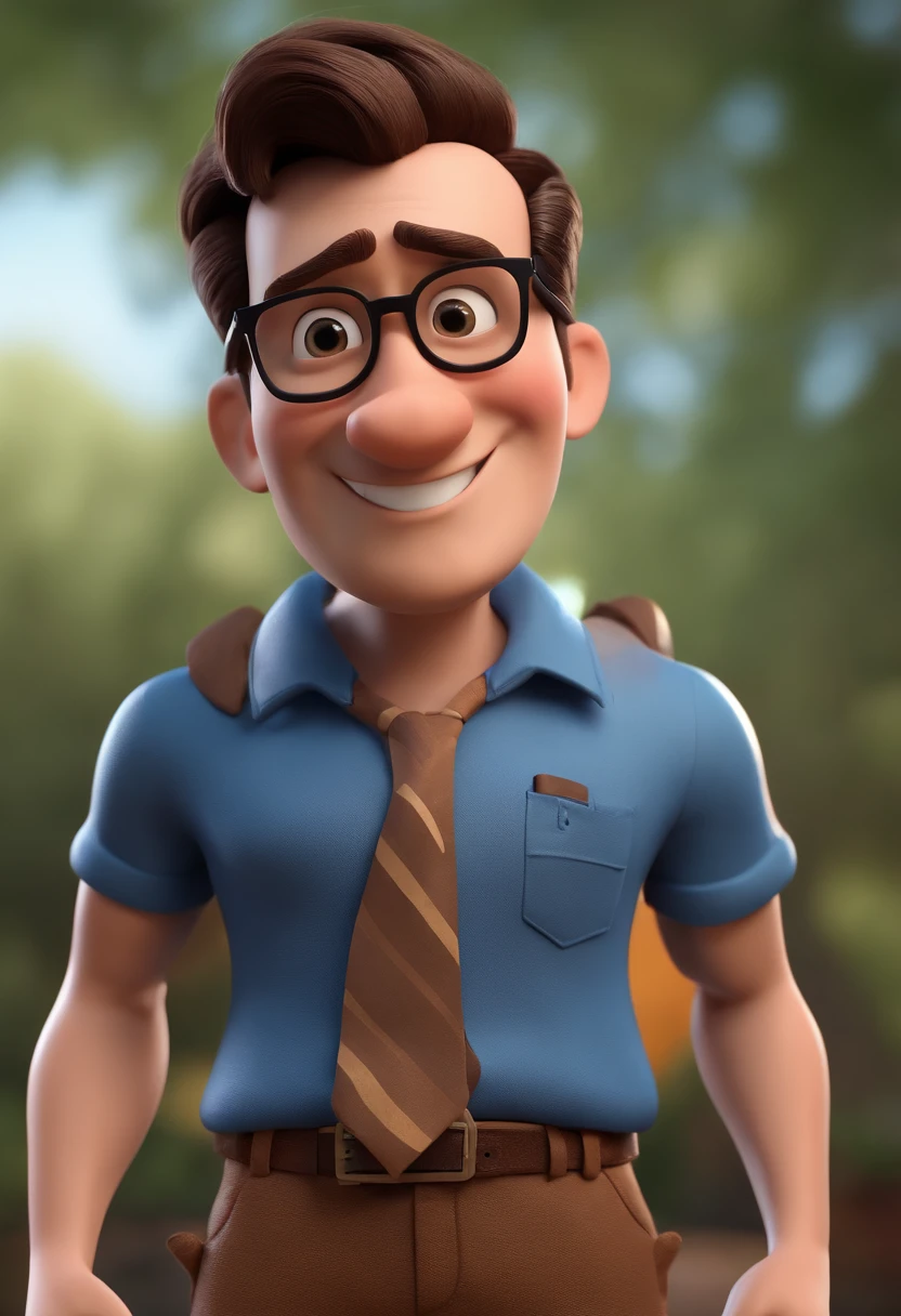 Cartoon character of a man with black glasses and a blue shirt, animation character, Caractere estilizado, animation style rendering, 3D estilizado, Arnold Maya render, 3 d render stylized, toon render keyshot, Personagem 3D, Personagem 3D, 3d rendering stylized, 3 d character render, personagem de desenho animado, Personagem de close up, Pose de personagem, (Estilo Pixar) (master part:1.2) (Bokeh) (best quality) (pele detalhada) (textura detalhada) (8k) (argila) (Cinematic lighting) (foco nítido