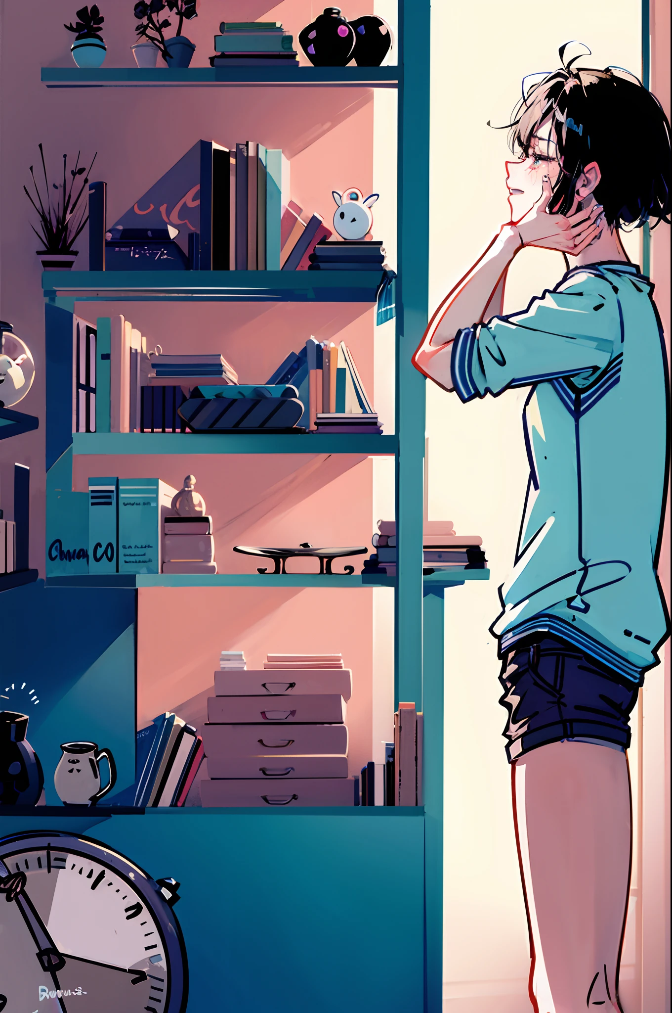 Garoto chorando triste no quarto
