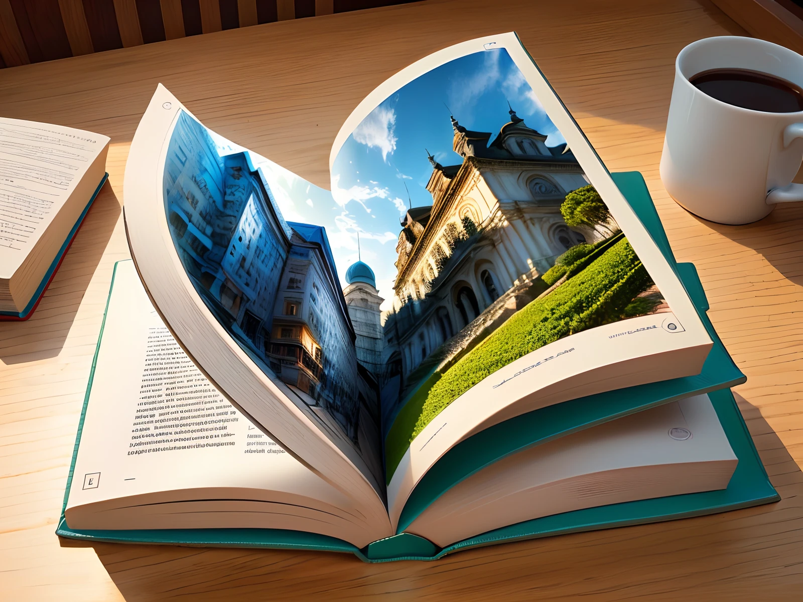A large image of a square and on the bench a book, tudo em formato de desenho rabiscado.
