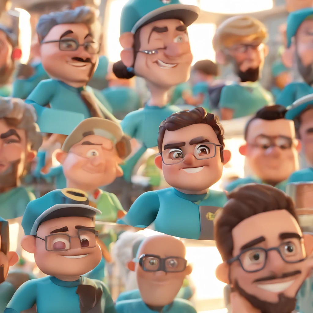 Criar um personagem no estilo Pixar. Trata-se de um homem de 50 anos, com barba, Branco, com cabelos levemente grisalhos e curtos e um quiff, e olhos castanhos. Ele deve estar na frente de uma maquina de cafe, Trabalhar como barista