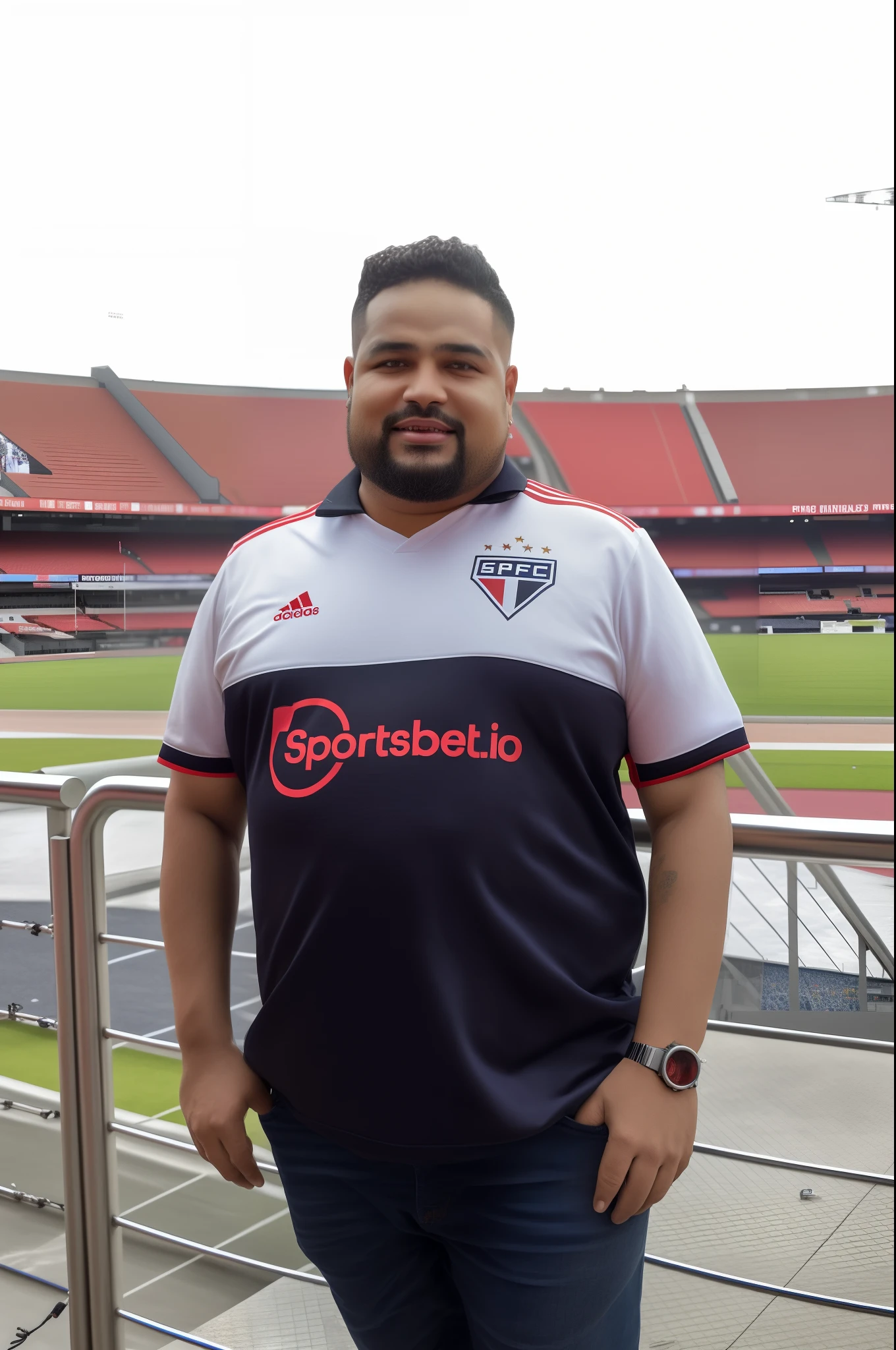 Arafed man in front of a stadium with a football field in the background, Pablo Perdomo, Mohamed Reda, Eloy Morales, Dan dos Santos, Joel Torres, luis melo, edu souza, Pablo Oliveira, joe alves, julio lacerda, Ronaldo Nazario Fenomeno, david rios ferreira, luiz escanuela, Brian Pulido